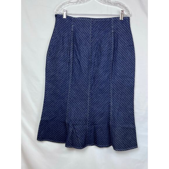 The Look by Randolph Duke Women's Size 16 Blue Striped Denim Ruffled Hem Skirt - Picture 6 of 8